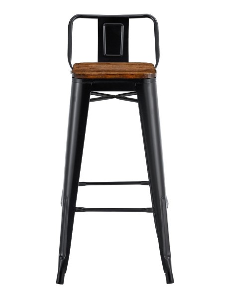 Taburete TOL R1 EK WOOD, acero, negro, asiento madera