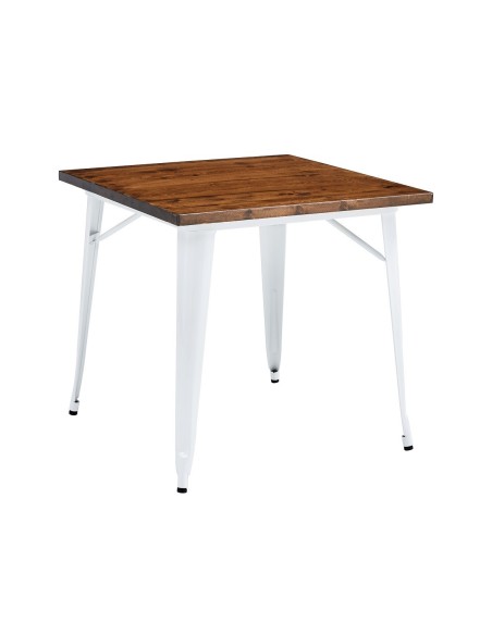 Mesa TOL EK WOOD, acero, madera, blanca, 80x80 cms