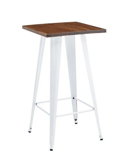 Mesa TOL EK WOOD, alta, acero, madera, blanca, 60x60 cms