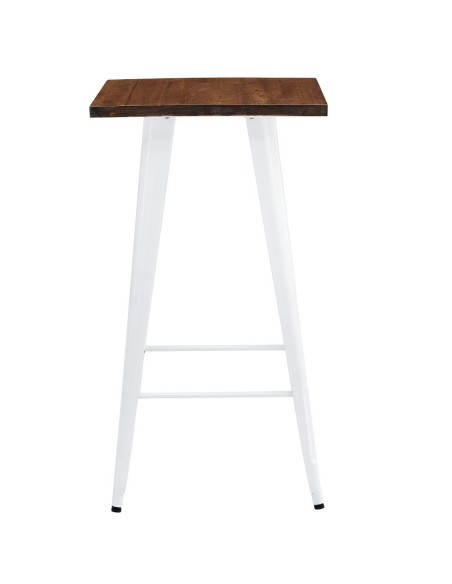 Mesa TOL EK WOOD, alta, acero, madera, blanca, 60x60 cms