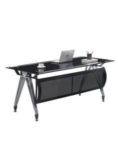 Mesa de oficina BASILEA, vidrio templado negro, 160 x 80 cms