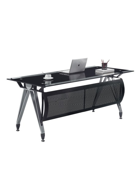 Mesa de oficina BASILEA, vidrio templado negro, 160 x 80 cms