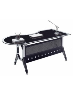 Mesa de oficina COLOGNE, forma a derecha, vidrio templado negro, 180 x 85 cms