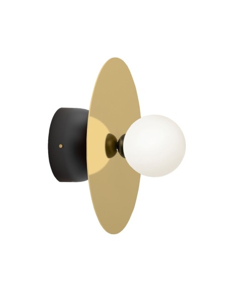 Aplique GRUND, metal dorado y negro, tulipa blanca