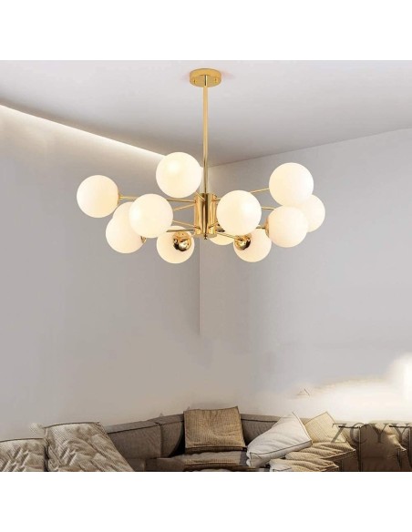 Lámpara KISSEL, colgante, metal, dorada, tulipa blanca