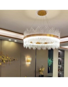 Lámpara MILDA, colgante, metal dorada, cristal, led 2