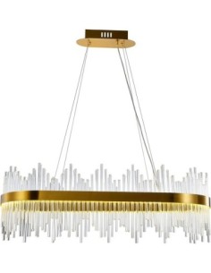 Lámpara WEIRA, colgante, metal dorada, cristal, led