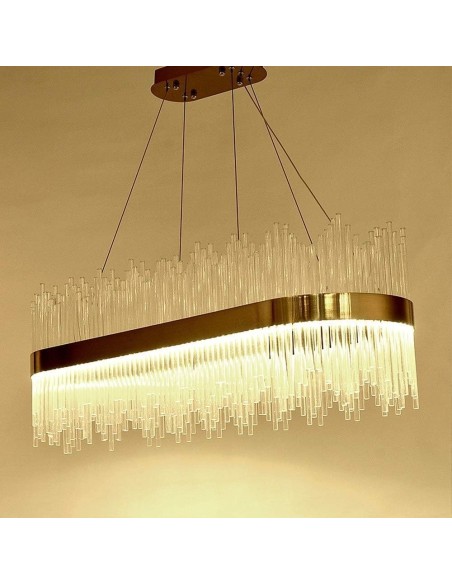 Lámpara WEIRA, colgante, metal dorada, cristal, led