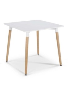 Mesa NURY  (SU), madera, tapa lacada blanca, 80 x 80 cms