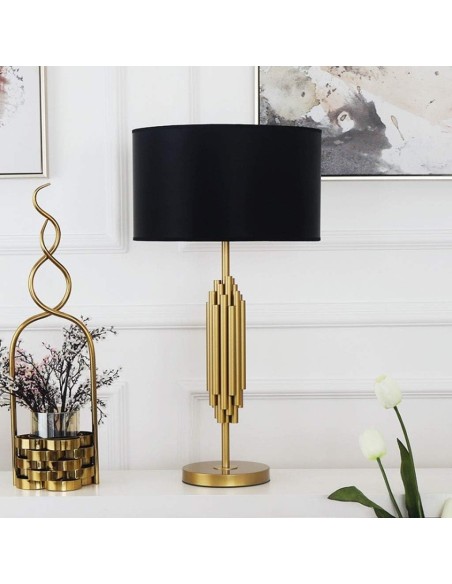 Lámpara KASSEL, sobremesa, metal dorado, pantalla negra