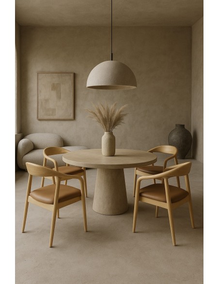 Sillón BALCANES, madera de haya, natural, similpiel marrón