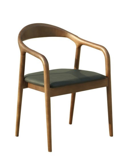 Sillón BALCANES, madera de haya, nogal, similpiel negro