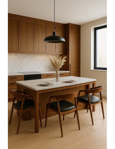 Sillón BALCANES, madera de haya, nogal, similpiel negro