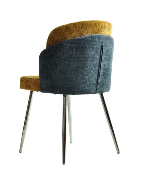 Silla DRESDE, cromada, tapizada chenilla azul y amarillo