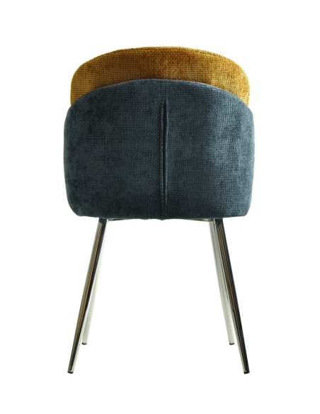 Silla DRESDE, cromada, tapizada chenilla azul y amarillo