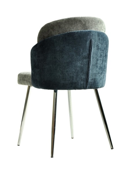 Silla DRESDE, cromada, tapizada chenilla azul y gris claro