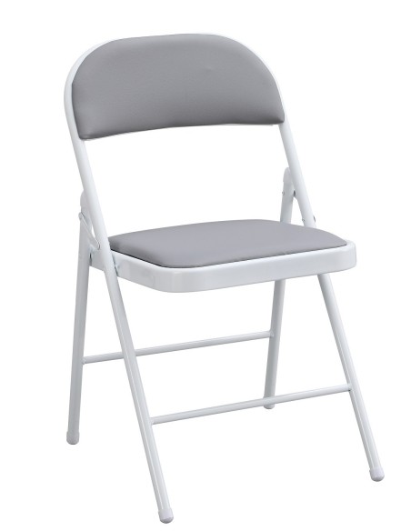 Silla SMART, plegable, metal, epoxi blanco, vinilo gris claro