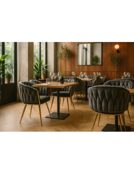 Sillón KING, metal dorado, tapizado velvet gris oscuro