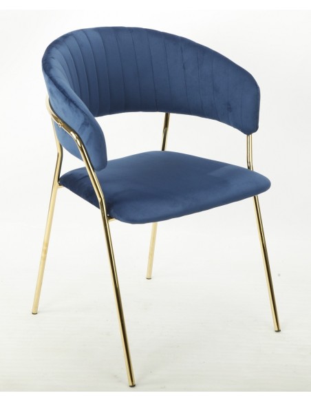 Sillón KEFRÉN NEW, metal dorado, tapizado velvet azul