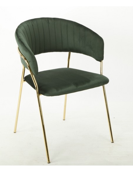 Sillón KEFRÉN NEW, metal dorado, tapizado velvet verde oscuro
