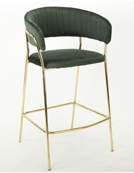 Taburete KEFREN NEW, metal dorado, tapizado velvet verde oscuro