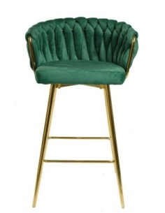 Taburete KING, metal, cromado dorado, tapizado velvet verde oscuro