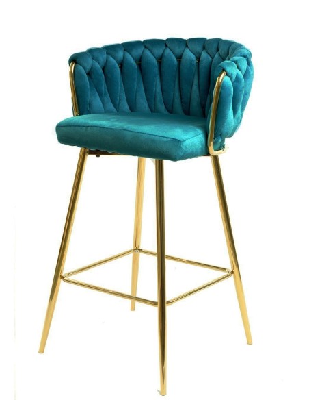 Taburete KING, metal, cromado dorado, tapizado velvet turquesa
