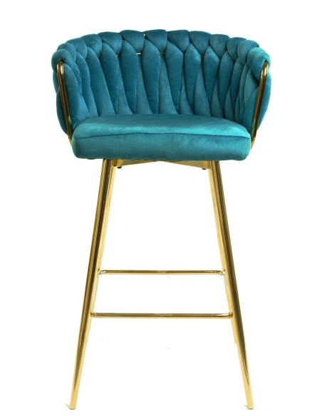 Taburete KING, metal, cromado dorado, tapizado velvet turquesa