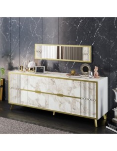 Aparador ELOISE, biIaminado mármol blanco con detalles dorados, 180 cms. 2