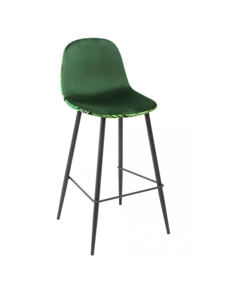 Taburete HORUS NEW, metal, tapizado velvet verde con trasera floral a juego
