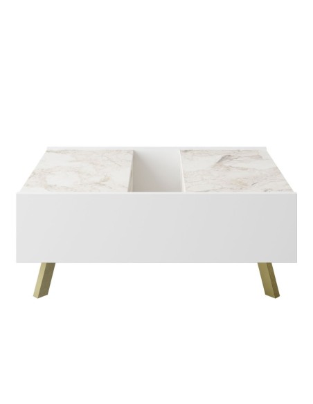 Mesa baja ELOISE, biIaminado mármol blanco, 89,5 cms.