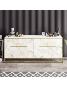 Aparador SIENA, biIaminado mármol blanco con metal dorado, 180 cms. 2