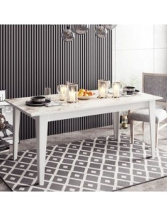 Mesa de comedor SIENA, biIaminado mármol blanco, 180 x 90 cms.