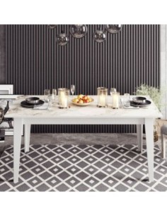 Mesa de comedor SIENA, biIaminado mármol blanco, 180 x 90 cms. 2