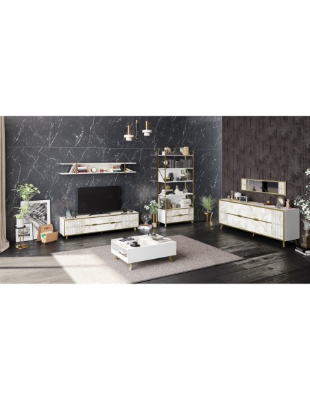 Mesa de comedor SIENA, biIaminado mármol blanco, 180 x 90 cms.