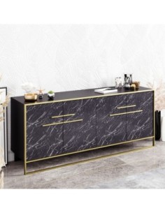 Aparador SIENA, biIaminado mármol negro con metal dorado, 180 cms. 2