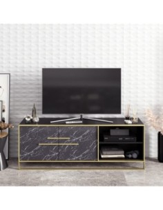 Mueble de TV SIENA, biIaminado mármol negro con metal dorado, 160 cms. 2