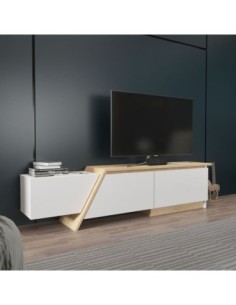 Mueble de TV PRUDENCE, biIaminado blanco con roble, 180 cms.