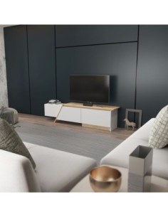 Mueble de TV PRUDENCE, biIaminado blanco con roble, 180 cms. 2