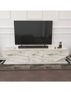 Mueble de TV VIOLET, biIaminado mármol blanco, 180 cms.