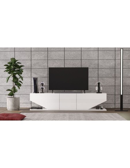 Mueble de TV VIOLET, biIaminado blanco brillo, 180 cms.