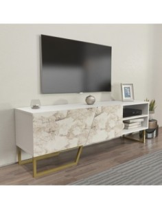 Mueble de TV MARCUS, biIaminado mármol blanco, 150 cms. 2