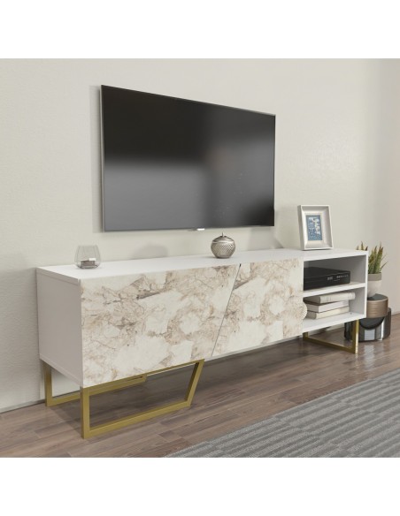 Mueble de TV MARCUS, biIaminado mármol blanco, 150 cms.