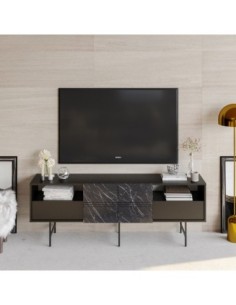 Mueble de TV SIMON, biIaminado mármol negro, 180 cms.