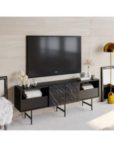 Mueble de TV SIMON, biIaminado mármol negro, 180 cms. 2
