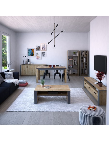 Aparador PHILIPPA, biIaminado roble con gris oscuro, 180 cms.