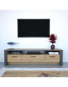 Mueble de TV PHILIPPA, biIaminado roble con gris oscuro, 180 cms.
