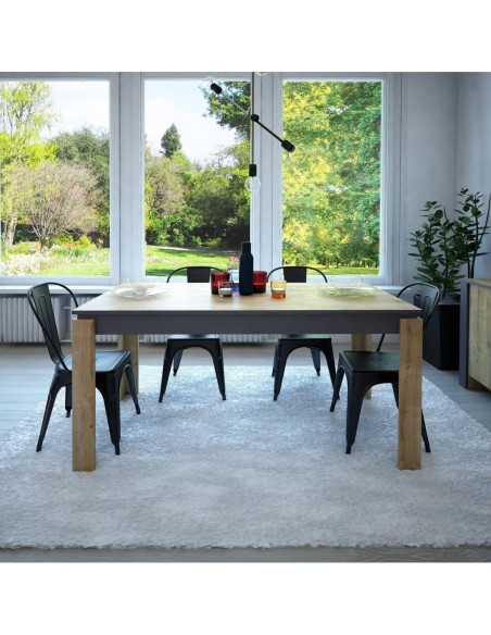 Mesa de comedor PHILIPPA, biIaminado roble con gris oscuro, 160 x 80 cms.