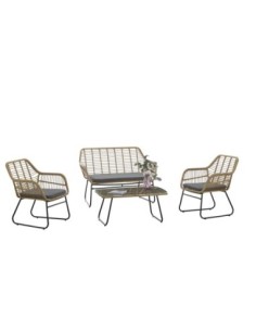 Sofá KROYA, metal, ratán beige, cojín negro 2