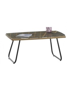 Mesa KROYA, baja, metal, ratán, cristal, 93 x 53 cms